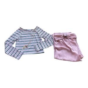 Knit Works Girls Outfit Size Small 7 8 Pink Black Stripe Pants‎ Set Necklace NEW